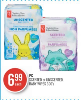 Shoppers Drug Mart Pc scented or unscented baby wipes offer