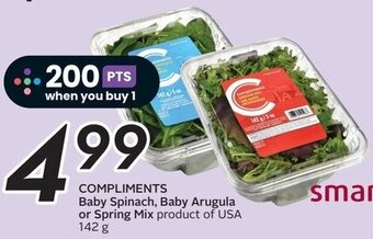 Sobeys Compliments baby Spinach, Baby Arugula Or Spring Mix offer