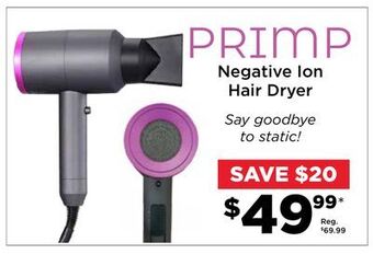 Showcase Primp negative ion hair dryer offer