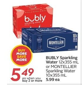 Sobeys Bubly Sparkling Water Or Montellier Sparkling Water offer
