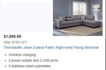 Costco Thomasville Julian 2-Piece Fabric Right-Hand Facing Sectional offer