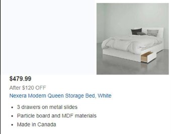 Costco Nexera Modern Queen Storage Bed, White offer