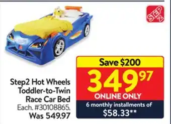 Walmart Step2 hot wheels toddler-to-twin race car bed offer