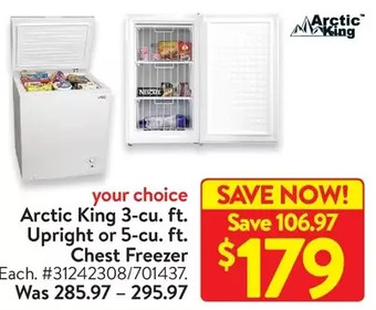 Walmart Arctic king 3-cu. ft. upright or 5-cu. ft. chest freezer offer