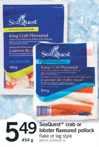 Fortinos Seaquest crab or lobster flavoured pollock offer