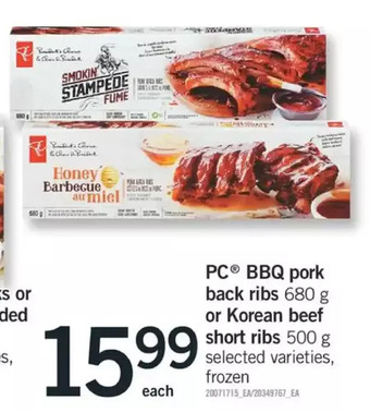 Fortinos Pc bbq pork back ribs or korean beef short ribs offer