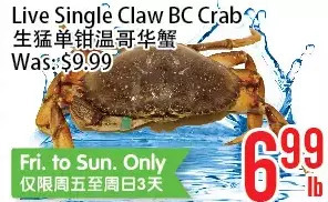 Bestco Food Mart Live single claw bc crab offer