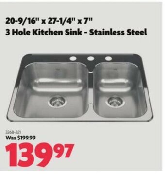 Home Hardware 3 Hole Kitchen Sink - Stainless Steel offer