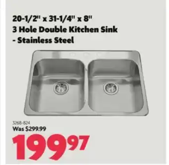 Home Hardware 3 Hole Double Kitchen Sink - Stainless Steel offer