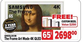 2001 Audio Video Samsung 65" the frame art mode 4k qled offer