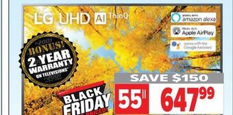 2001 Audio Video Lg 55" 4k uhd hdr10 pro tv offer