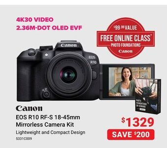 Visions Electronics Canon eos r10 rf-s 18-45mm mirrorless camera kit offer