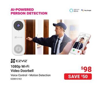 Visions Electronics Ezviz 1080p wi-fi video doorbell offer
