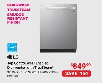 Visions Electronics Lg top control wi-fi enabled dishwasher with truesteam offer