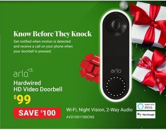 Visions Electronics Arlo hardwired hd video doorbell offer