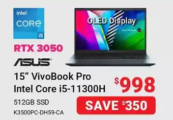 Visions Electronics Asus 15" vivobook pro intel core i5-11300h laptop offer
