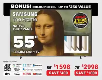 Visions Electronics Samsung 55" the frame native 120hz panel smart tv offer