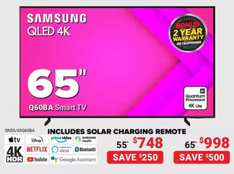 Visions Electronics Samsung qled 4k smart tv. 65" offer