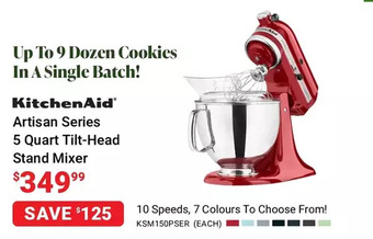 Visions Electronics Kitchenaid artisan series 5 quart tilt-head stand mixer offer