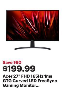 Best Buy Acer 27" fhd 165hz 1ms gtg curved led freesync gaming monitor (ed273 pbiipx) - black offer