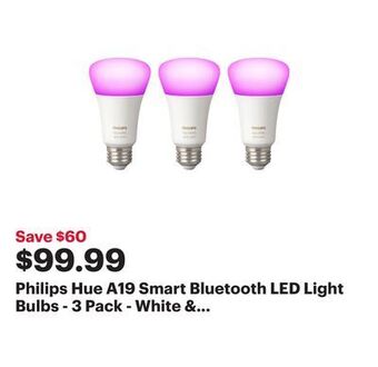 Best Buy Philips hue a19 smart bluetooth led light bulbs - 3 pack - white & colour ambiance - only at best buy offer