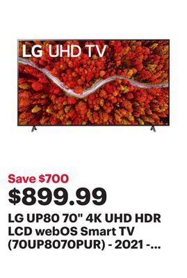 Best Buy Lg up80 70" 4k uhd hdr lcd webos smart tv (70up8070pur) - 2021 - light black offer