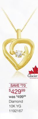 Charm Diamond Glacier fire dancing diamond 10k yellow gold heart pendant offer