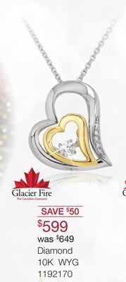 Charm Diamond Glacier fire dancing diamond 10k white and yellow gold double heart pendant offer