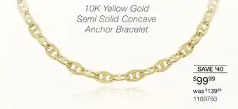 Charm Diamond 10k yellow gold semi solid concave anchor bracelet offer