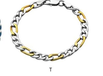 Charm Diamond Steelx 7mm two-tone figaro chain 8" bracelet offer