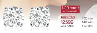 Charm Diamond 1.20 ctw 14k wg earrings offer