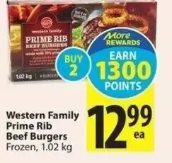 Save on Foods Western family prime rib beef burgers offer