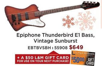 Long & McQuade Epiphone thunderbird e1 bass - vintage sunburst offer