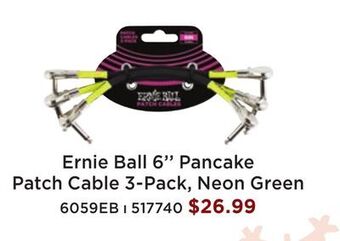 Long & McQuade Ernie ball 6'' pancake patch cables - 3 pack, neon black offer
