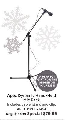 Long & McQuade Apex economy dynamic hand held microphone package with cable, stand and clip offer