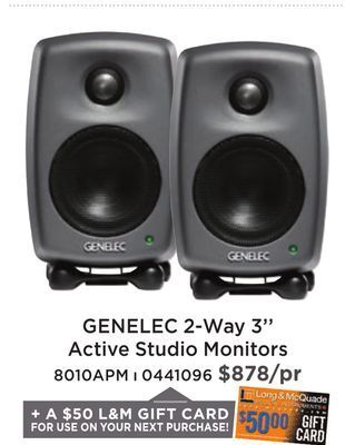 Long & McQuade Genelec 2-way 3'' active studio monitors offer
