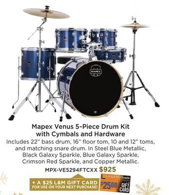 Long & McQuade Mapex venus 5-piece drum kit with cymbals and hardware offer