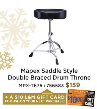 Long & McQuade Mapex saddle style double braced drum throne offer