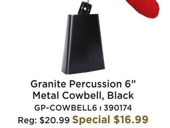 Long & McQuade Granite percussion 6 inch all metal cowbell - black offer