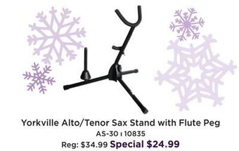 Long & McQuade Yorkville tripod alto / tenor sax stand with flute peg offer