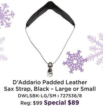 Long & McQuade D'addario woodwinds padded leather saxophone strap - black - large offer