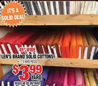 Len's Mill Stores 45" wide len's brand solid cottons offer