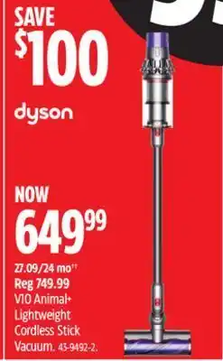 Canadian Tire Dyson v10 animal+ lightweight cordless stick vacuum offer