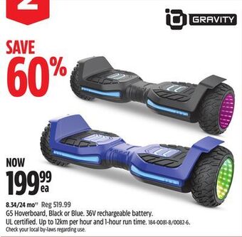Canadian Tire Gravity g5 hoverboard, black or blue offer