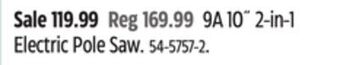 Canadian Tire Yardworks 9a 10" 2-in-1 electric pole saw offer