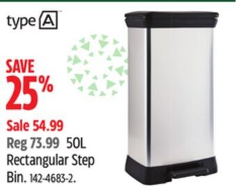 Canadian Tire Type a 50l rectangular step bin offer