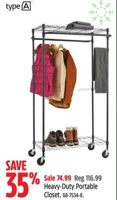 Canadian Tire Type a heavy-duty portable closet offer