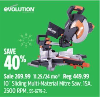 Canadian Tire Evolution 10˝ sliding multi-material mitre saw offer