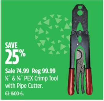 Canadian Tire Waterline 1⁄2" & 3⁄4" pex crimp tool with pipe cutter offer