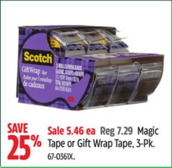 Canadian Tire Scotch magic tape or gift wrap tape, 3-pk offer